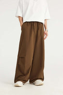 Draped Wide-Leg Utility Pants - Brown