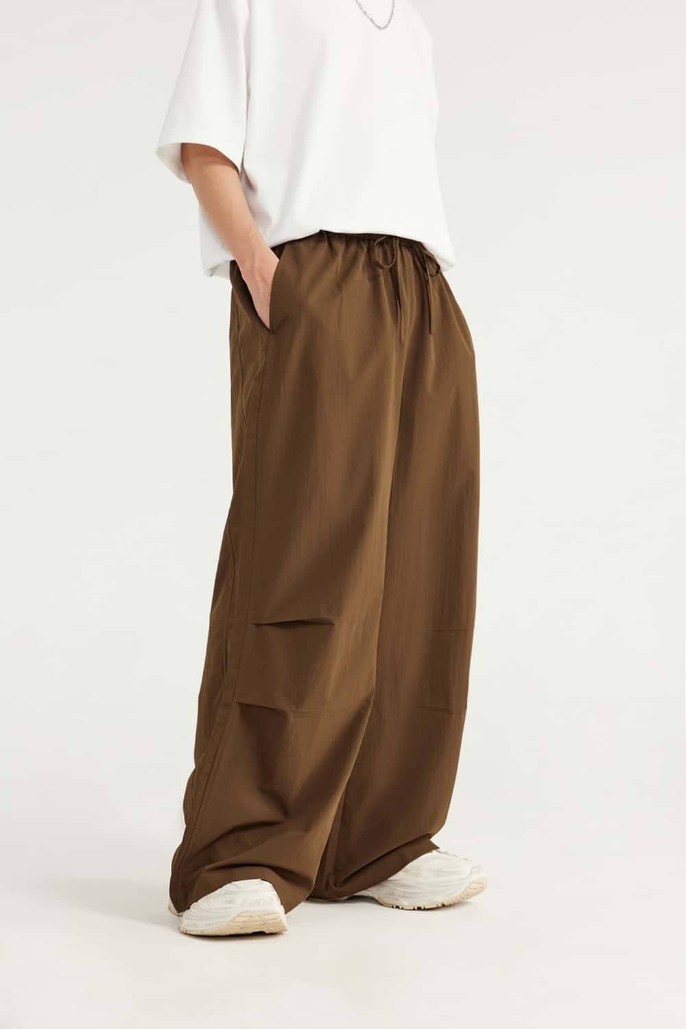 Draped Wide-Leg Utility Pants - Brown