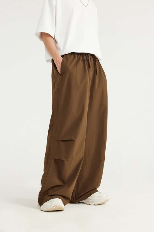 Draped Wide-Leg Utility Pants - Brown