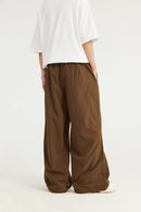 Draped Wide-Leg Utility Pants - Brown