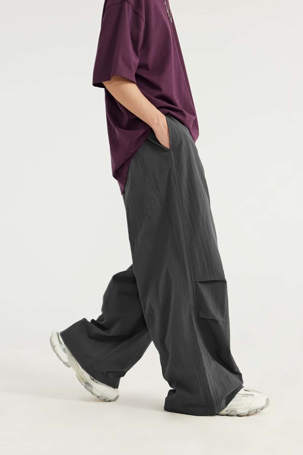 Draped Wide-Leg Utility Pants - Dark Gray