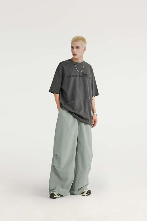 Draped Wide-Leg Utility Pants - Grayish Green