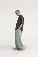 Draped Wide-Leg Utility Pants - Grayish Green
