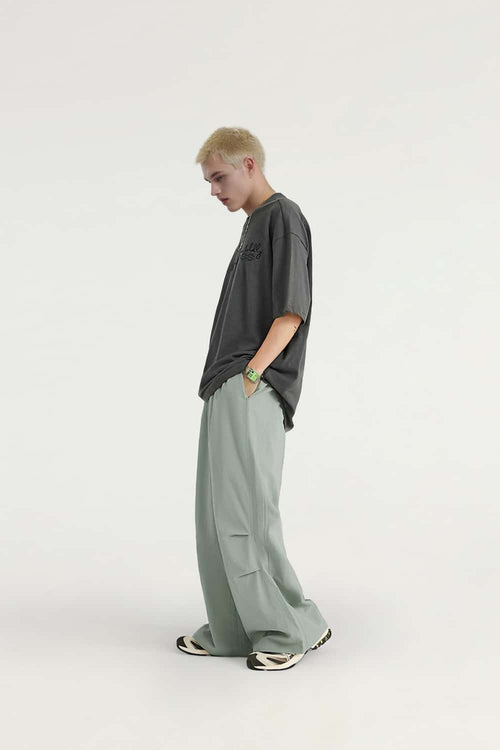 Draped Wide-Leg Utility Pants - Grayish Green