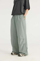 Draped Wide-Leg Utility Pants - Grayish Green