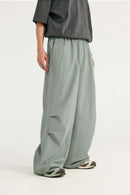 Draped Wide-Leg Utility Pants - Grayish Green