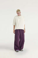 Draped Wide-Leg Utility Pants - Purple