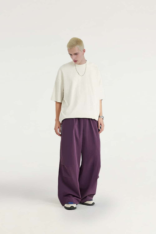 Draped Wide-Leg Utility Pants - Purple
