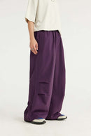 Draped Wide-Leg Utility Pants - Purple