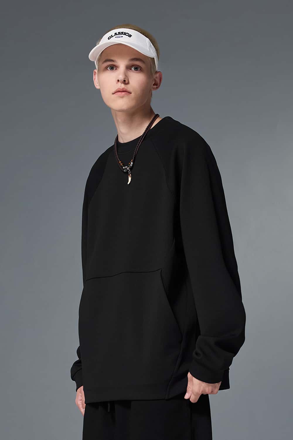 Temperature-Control Fleece Crewneck Sweatshirt - Black