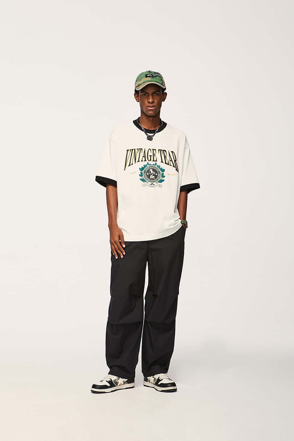 Cotton Wide-Leg Parachute Pants - Black
