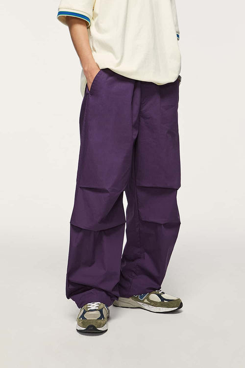 Cotton Wide-Leg Parachute Pants - Dark Purple