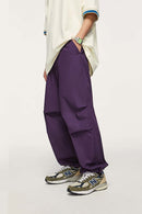 Cotton Wide-Leg Parachute Pants - Dark Purple