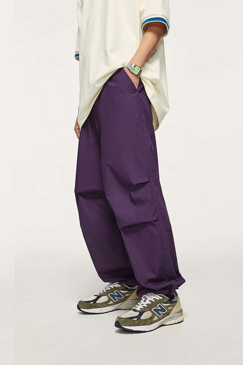 Cotton Wide-Leg Parachute Pants - Dark Purple