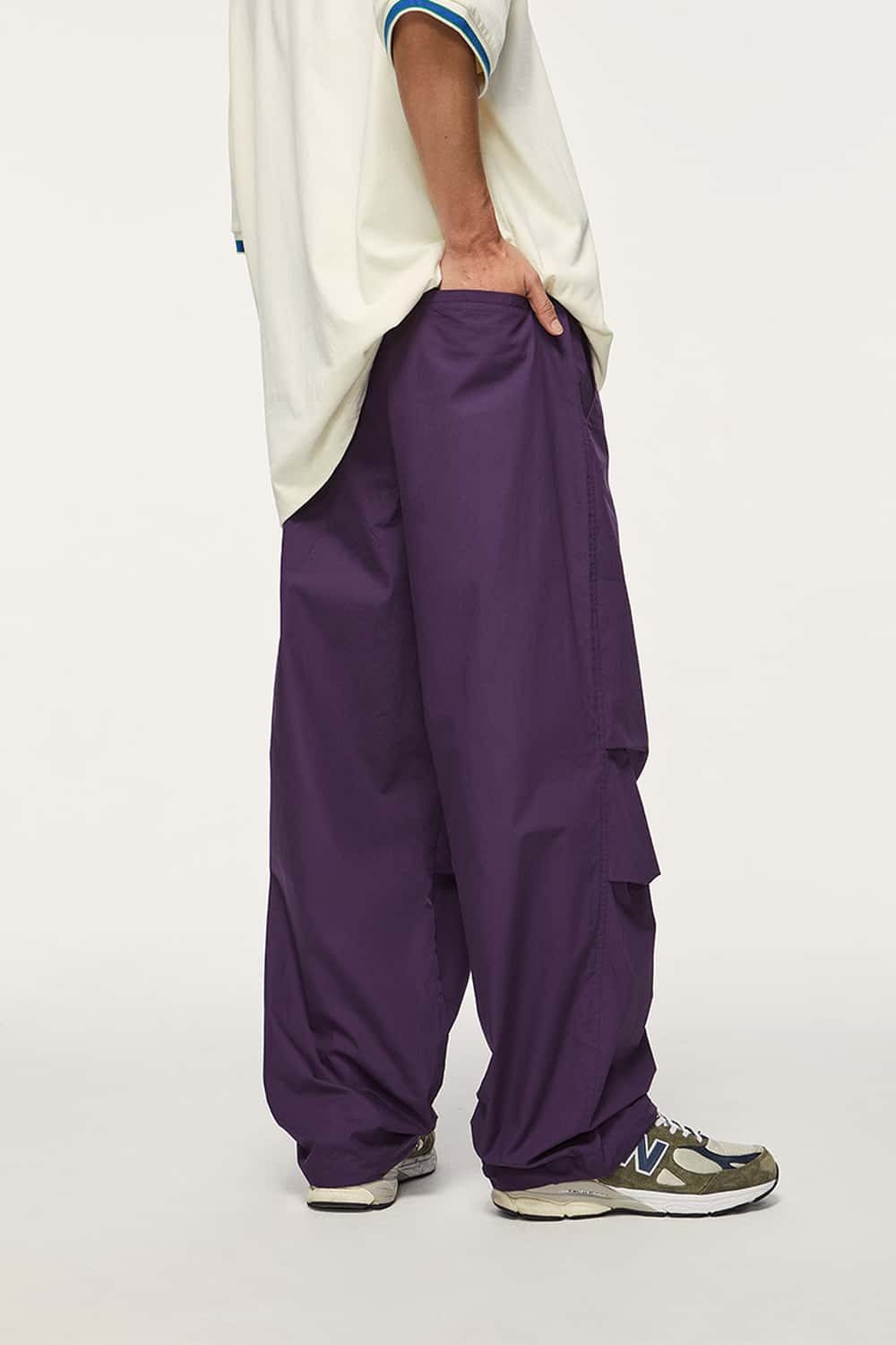 Cotton Wide-Leg Parachute Pants - Dark Purple