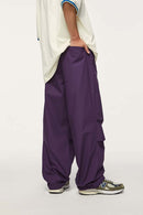 Cotton Wide-Leg Parachute Pants - Dark Purple