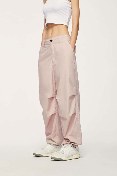 Cotton Wide-Leg Parachute Pants - Grayish Pink