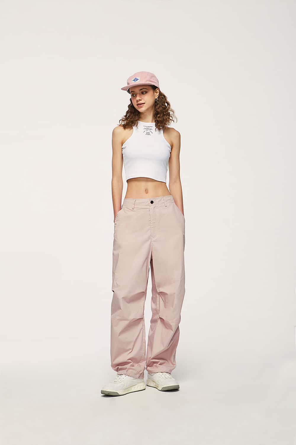 Cotton Wide-Leg Parachute Pants - Grayish Pink