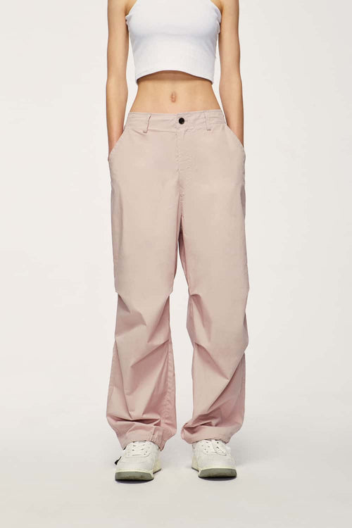 Cotton Wide-Leg Parachute Pants - Grayish Pink