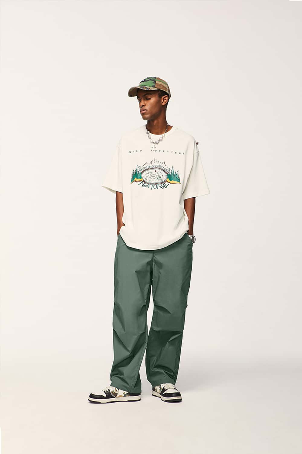 Cotton Wide-Leg Parachute Pants - Green