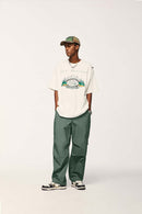 Cotton Wide-Leg Parachute Pants - Green