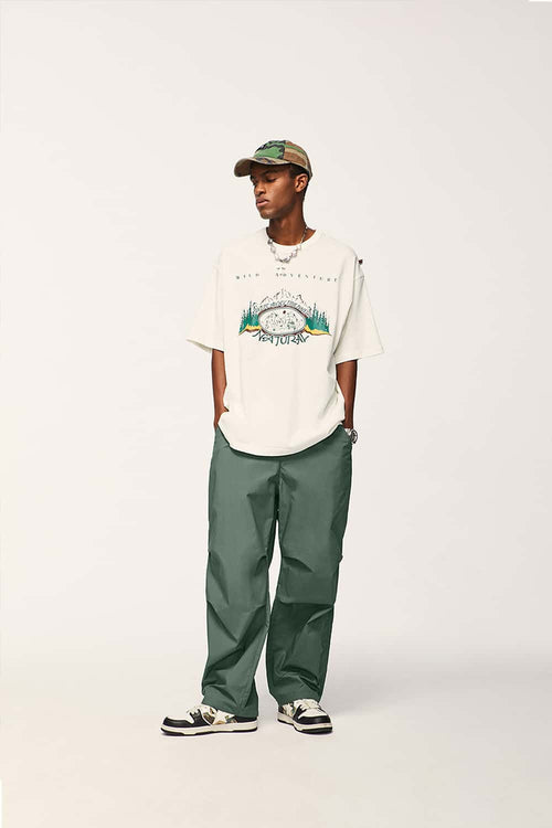 Cotton Wide-Leg Parachute Pants - Green