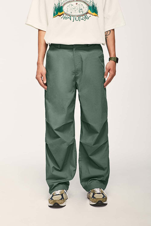 Cotton Wide-Leg Parachute Pants - Green