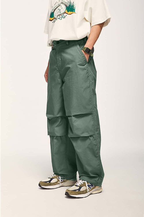 Cotton Wide-Leg Parachute Pants - Green
