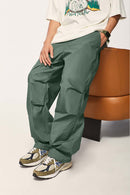 Cotton Wide-Leg Parachute Pants - Green