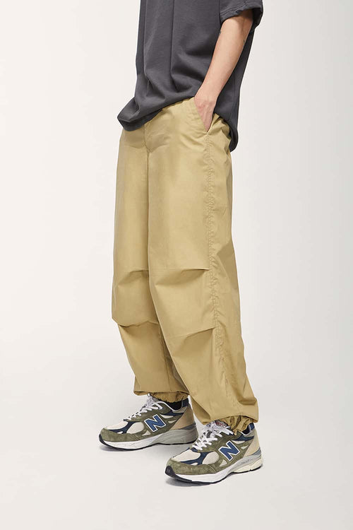 Cotton Wide-Leg Parachute Pants - Khaki