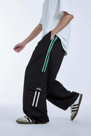 Side-Stripe Wide-Leg Cargo Pants - Black