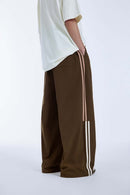 Side-Stripe Wide-Leg Cargo Pants - Coffee