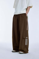 Side-Stripe Wide-Leg Cargo Pants - Coffee