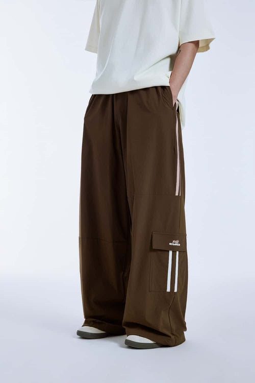 Side-Stripe Wide-Leg Cargo Pants - Coffee