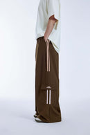 Side-Stripe Wide-Leg Cargo Pants - Coffee