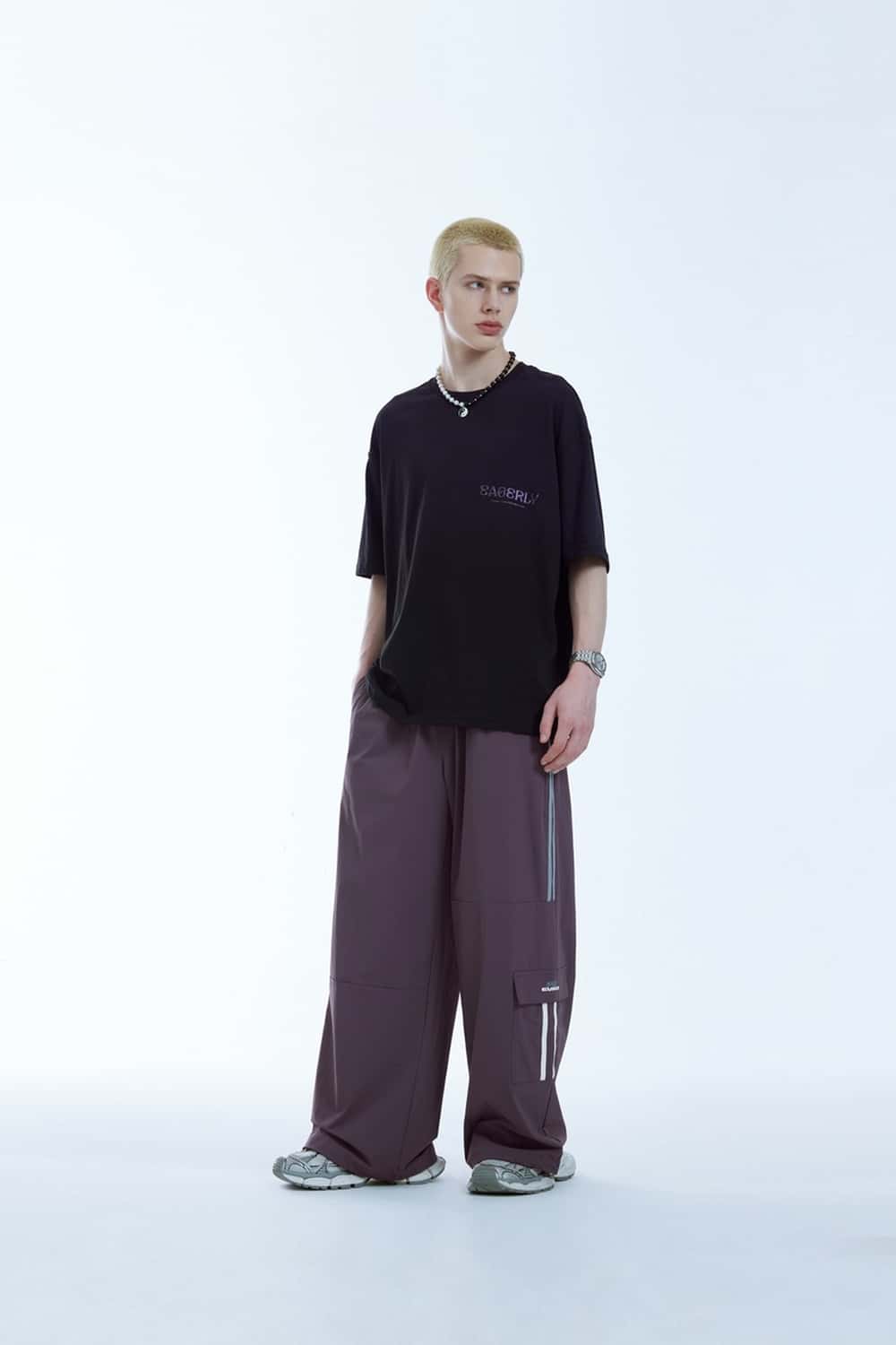Side-Stripe Wide-Leg Cargo Pants - Purple