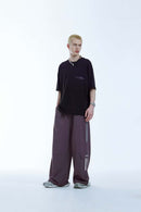 Side-Stripe Wide-Leg Cargo Pants - Purple