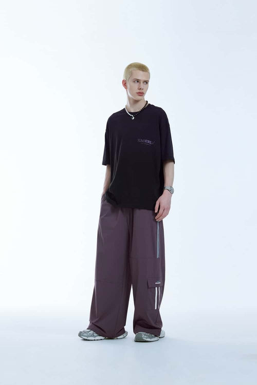 Side-Stripe Wide-Leg Cargo Pants - Purple