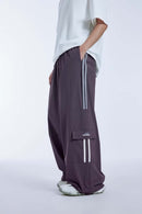 Side-Stripe Wide-Leg Cargo Pants - Purple