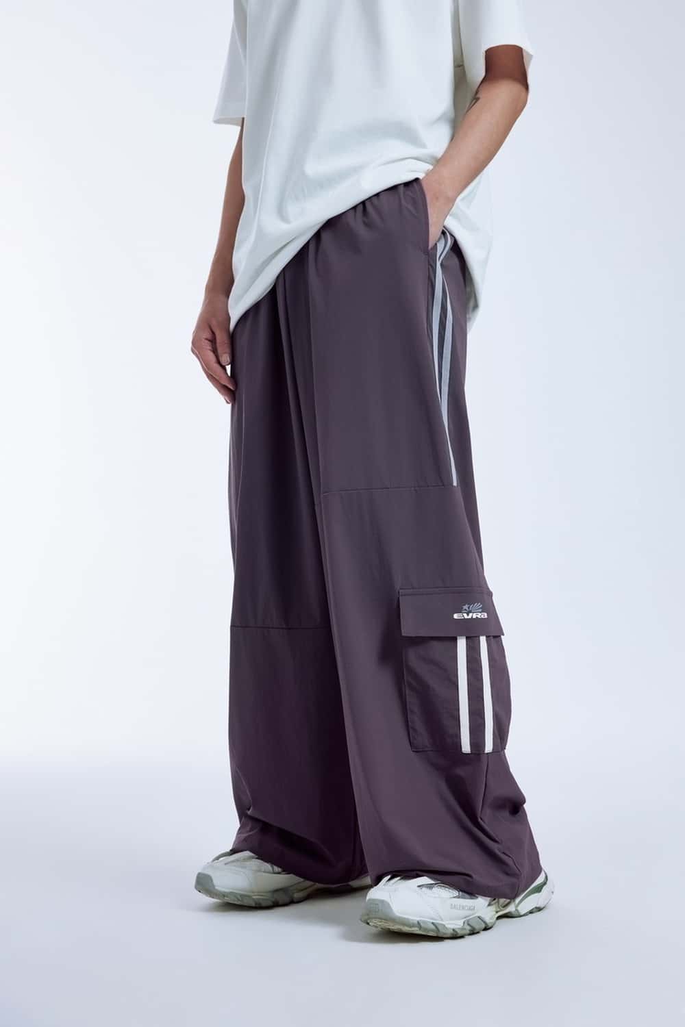 Side-Stripe Wide-Leg Cargo Pants - Purple