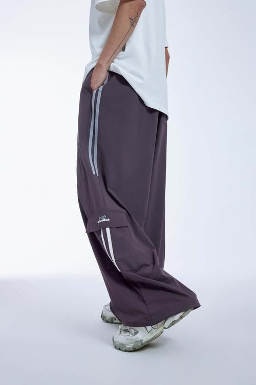 Side-Stripe Wide-Leg Cargo Pants - Purple