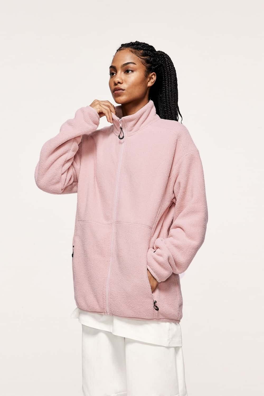 Heavyweight Fleece Zip-Up Jacket - Pale Pink