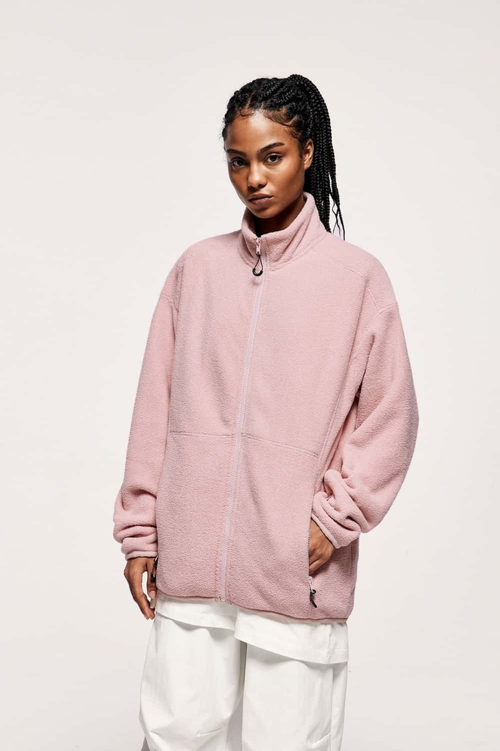 Heavyweight Fleece Zip-Up Jacket - Pale Pink