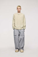 Flecked Waffle-Knit Crew Sweater - Apricot