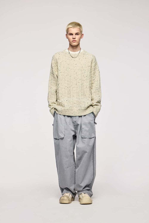 Flecked Waffle-Knit Crew Sweater - Apricot