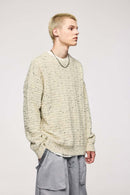 Flecked Waffle-Knit Crew Sweater - Apricot