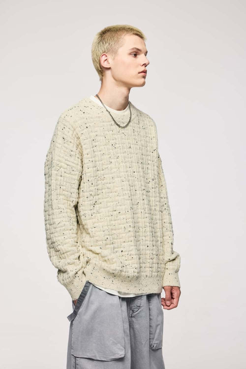 Flecked Waffle-Knit Crew Sweater - Apricot