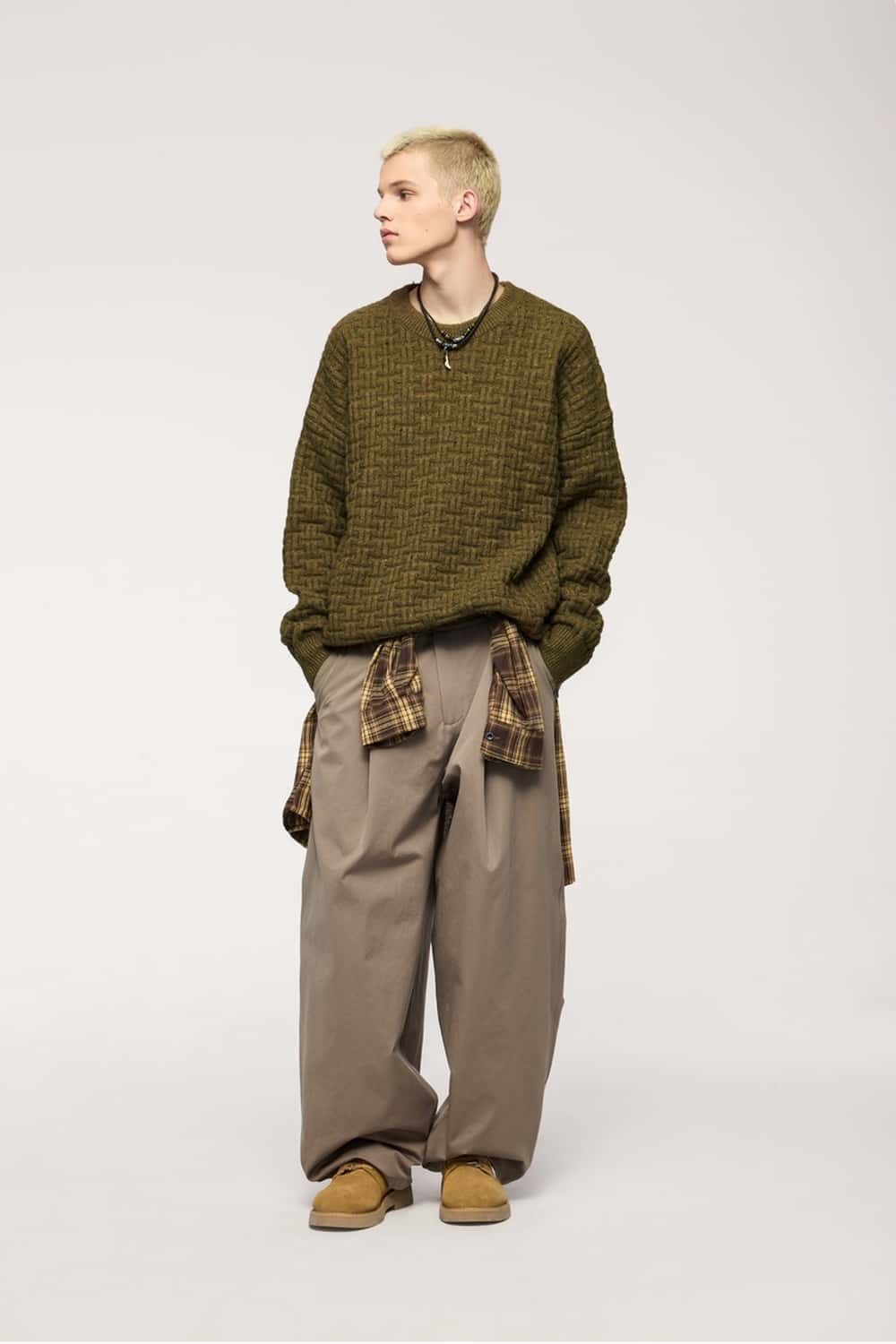 Flecked Waffle-Knit Crew Sweater - Camel