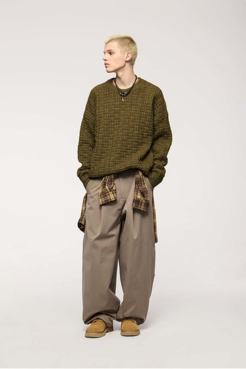 Flecked Waffle-Knit Crew Sweater - Camel