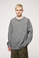 Flecked Waffle-Knit Crew Sweater - Flower Gray